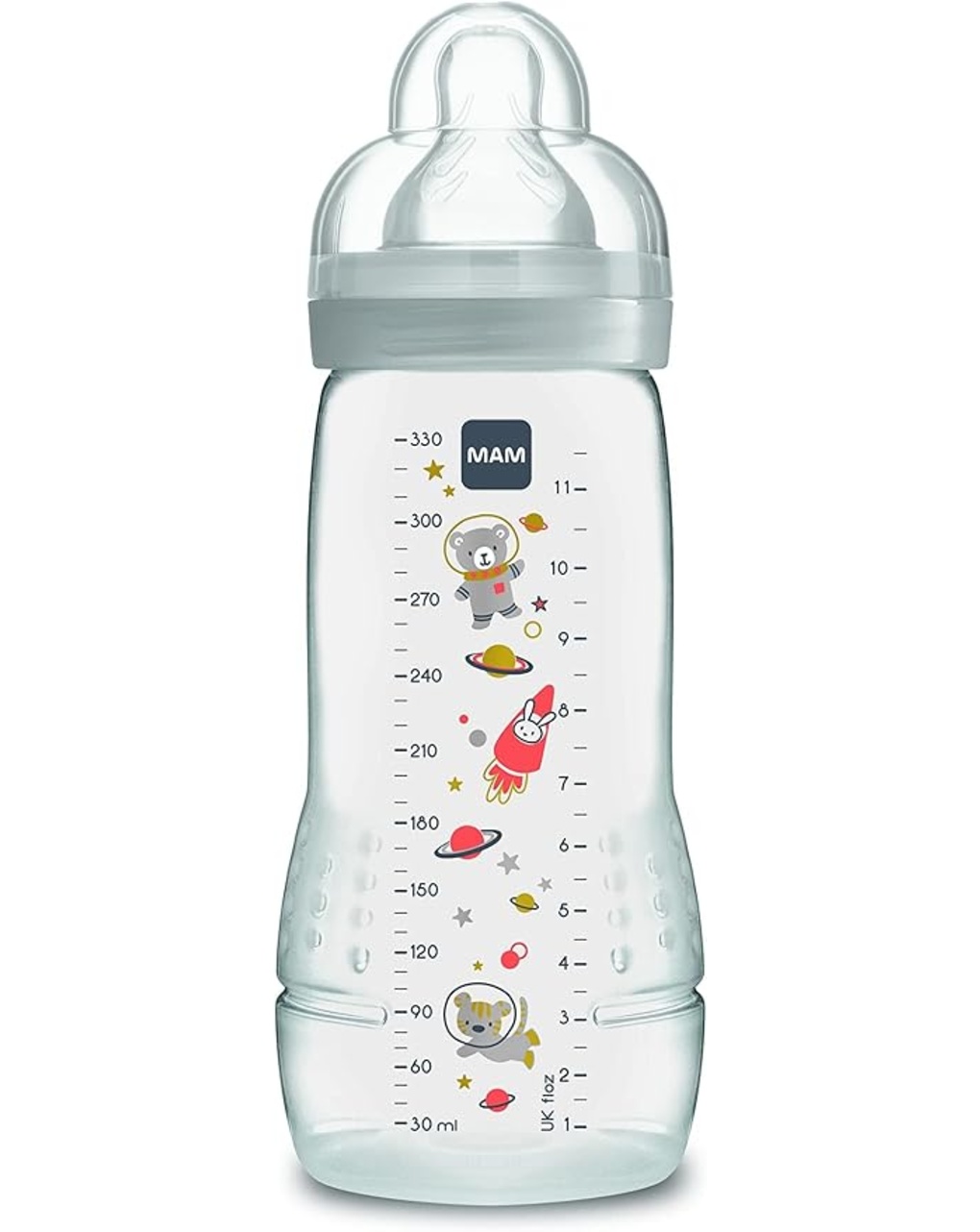 Biberon easy active baby bottle 330 ml 4+ mesi, tettarella misura 3 piatta e simmetrica, neutro - mam