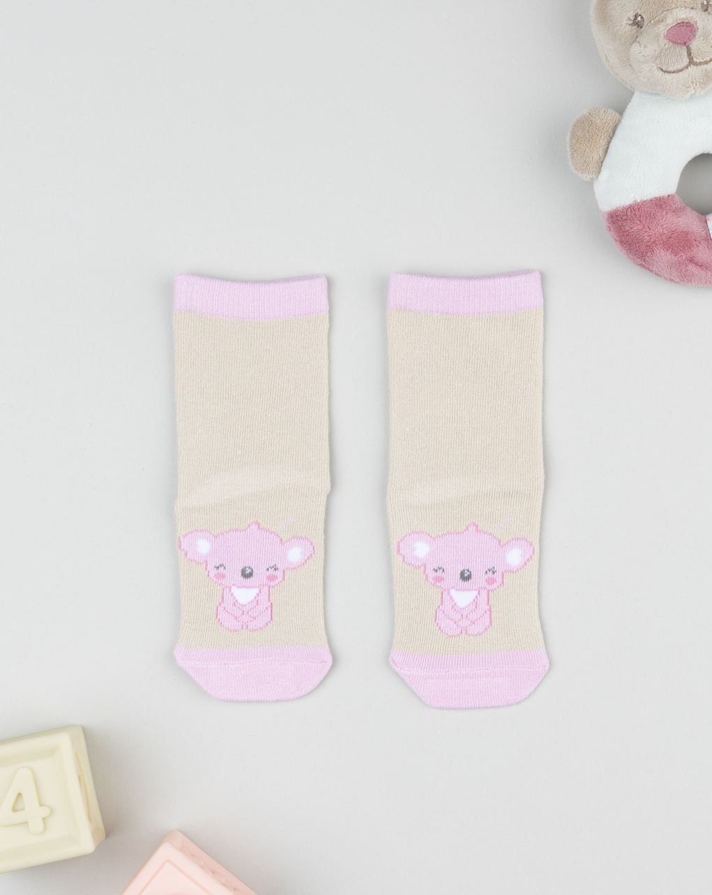Antiscivolo bimba beige/rosa koala