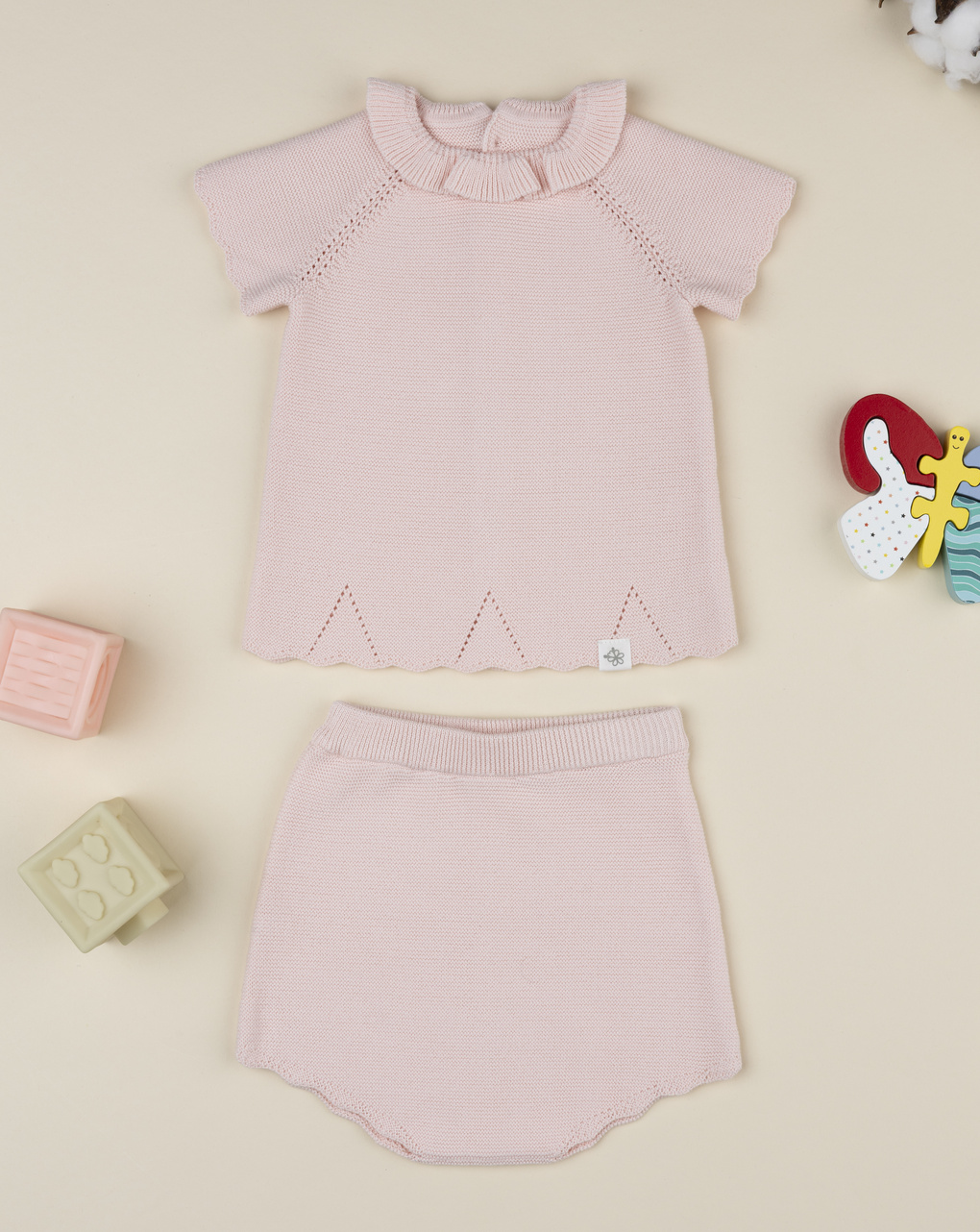 Completo tricot rosa neonata