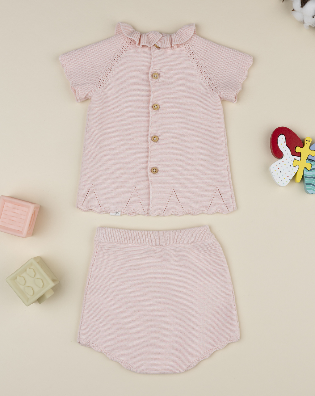 Completo tricot rosa neonata