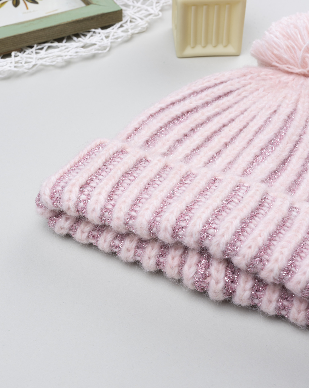 Berretto bimba rosa con lurex