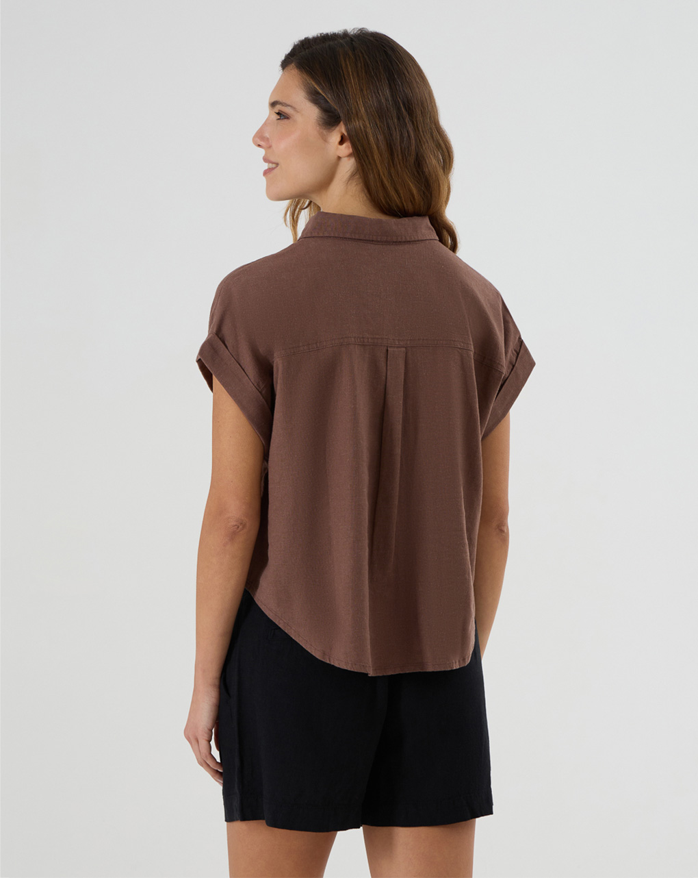 Camicia premaman mix lino marrone