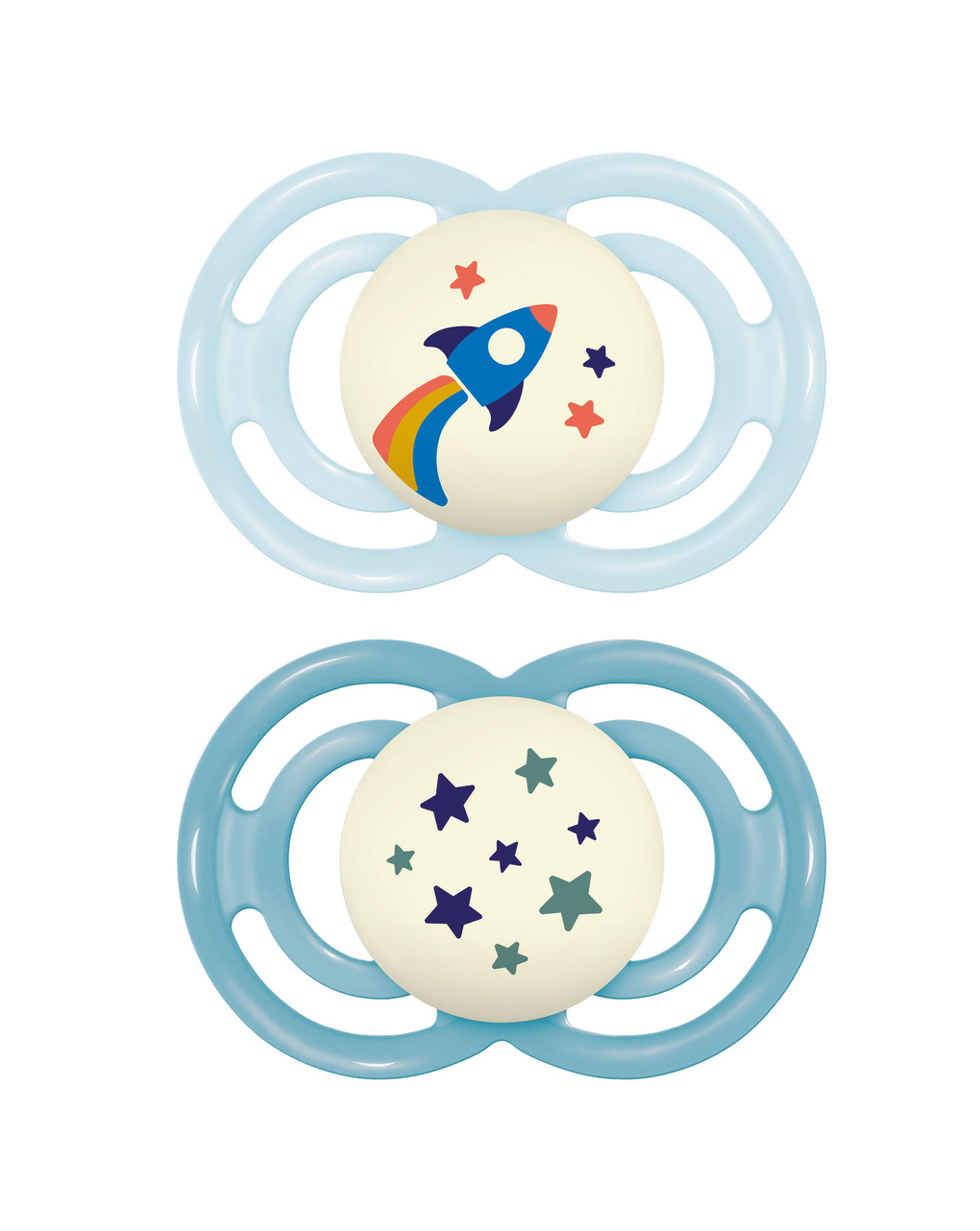 Succhietto perfect night confezione doppia 6+ mesi con porta ciuccio - azzurro - mam