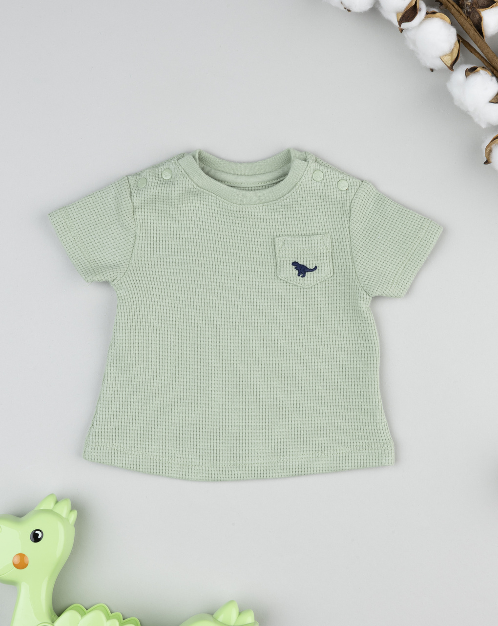 T-shirt bimbo  maniche corte waffle verde
