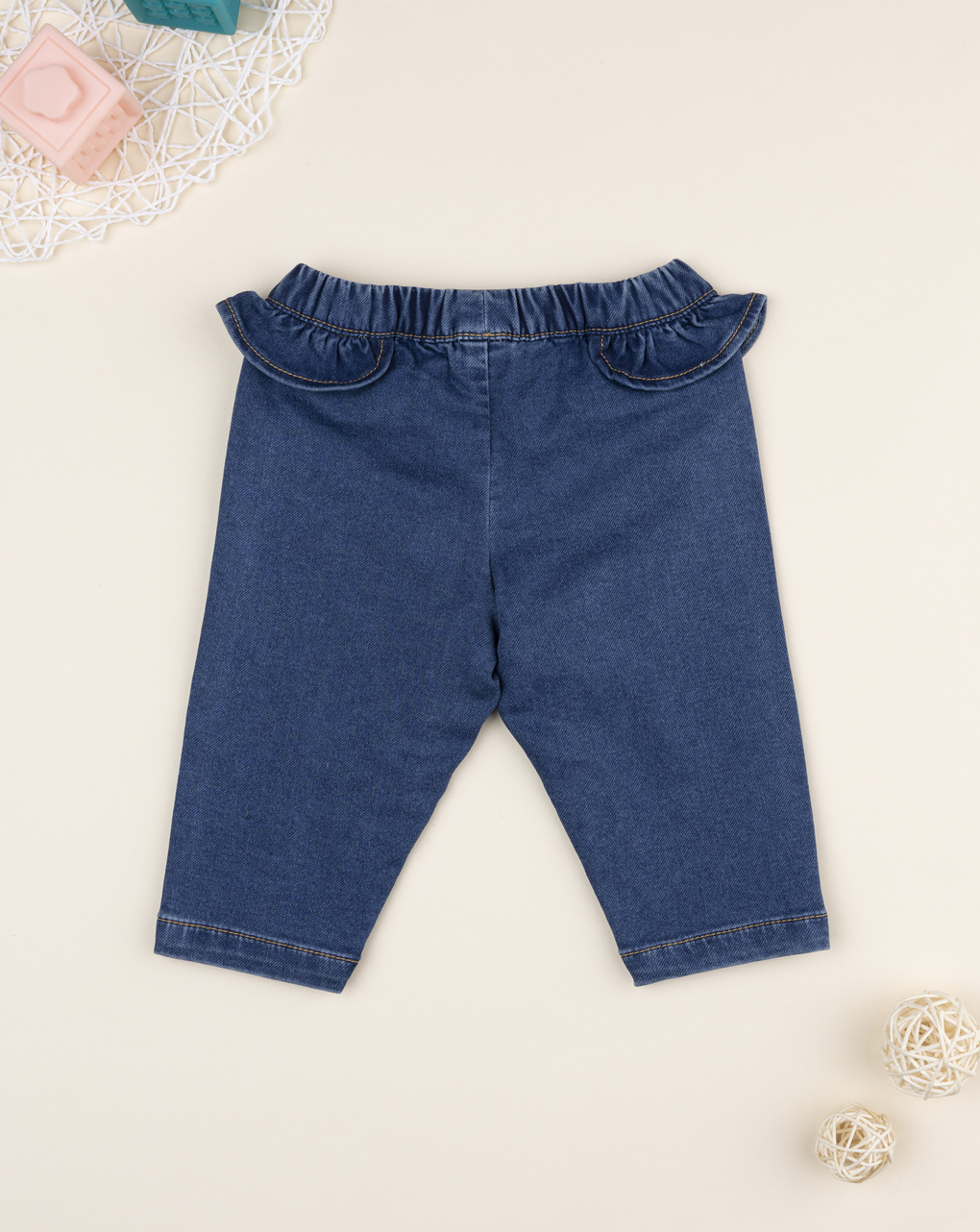 Pantalone bimba blu denim frill