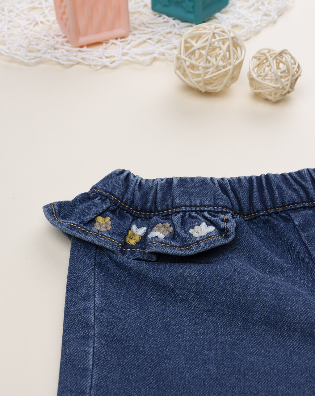 Pantalone bimba blu denim frill