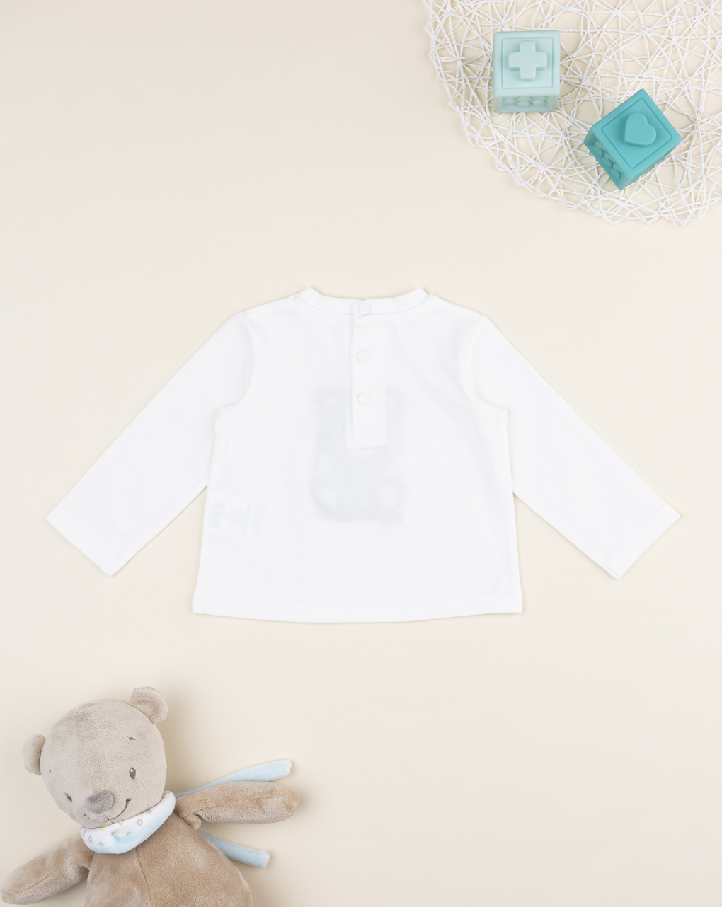 T-shirt bimbo bianca stampata patch orso