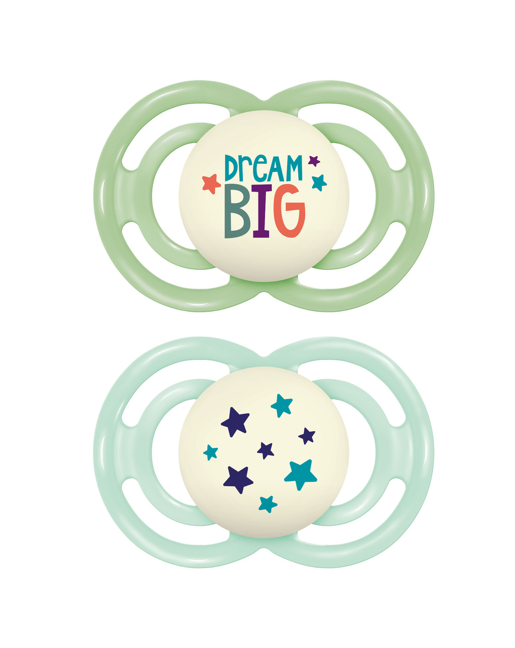 Succhietto perfect night confezione doppia 6+ mesi con porta ciuccio - verde - mam