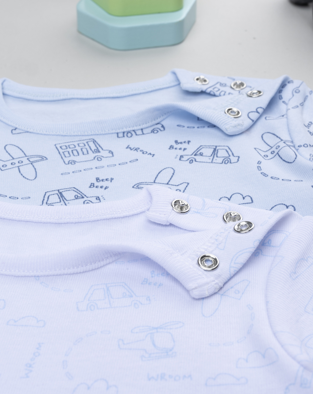 Pack 2 body costina bianco/azzurro bimbo