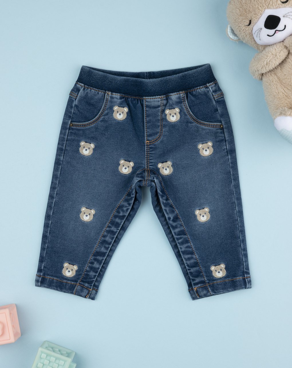 Pantalone bimbo blu denim con ricamo