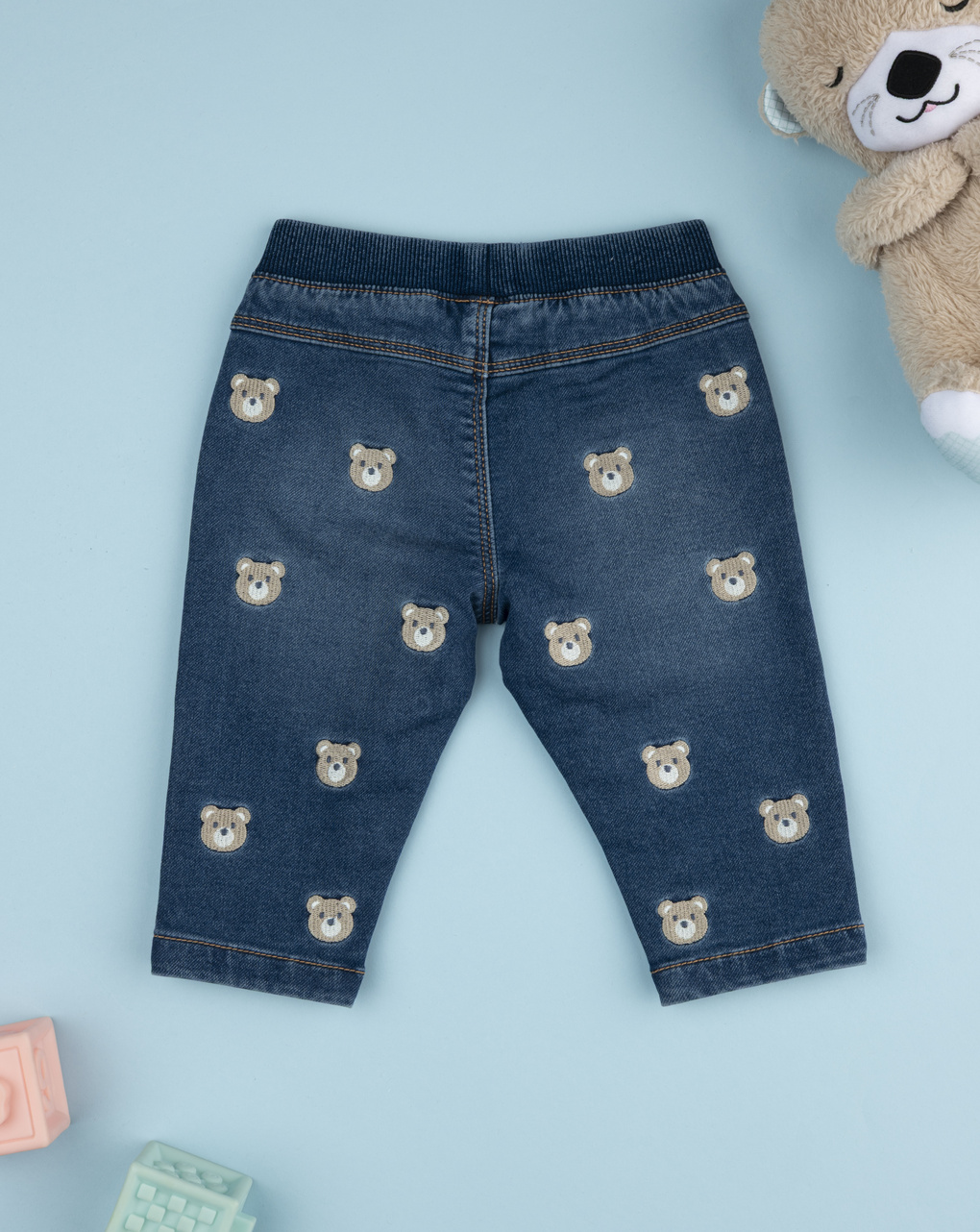 Pantalone bimbo blu denim con ricamo