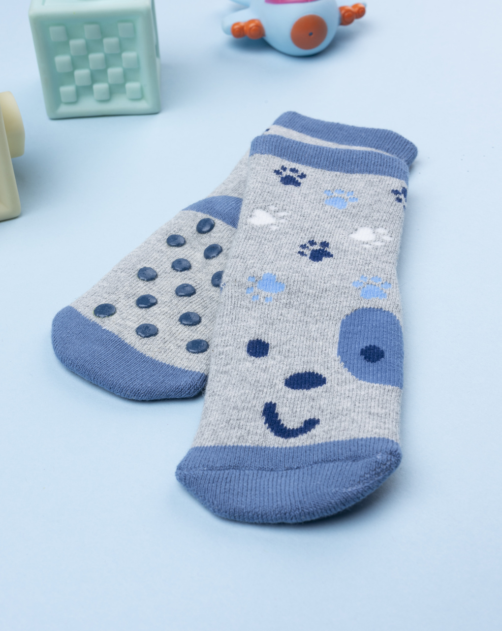 Antiscivolo bimbo grigio/blu cagnolino