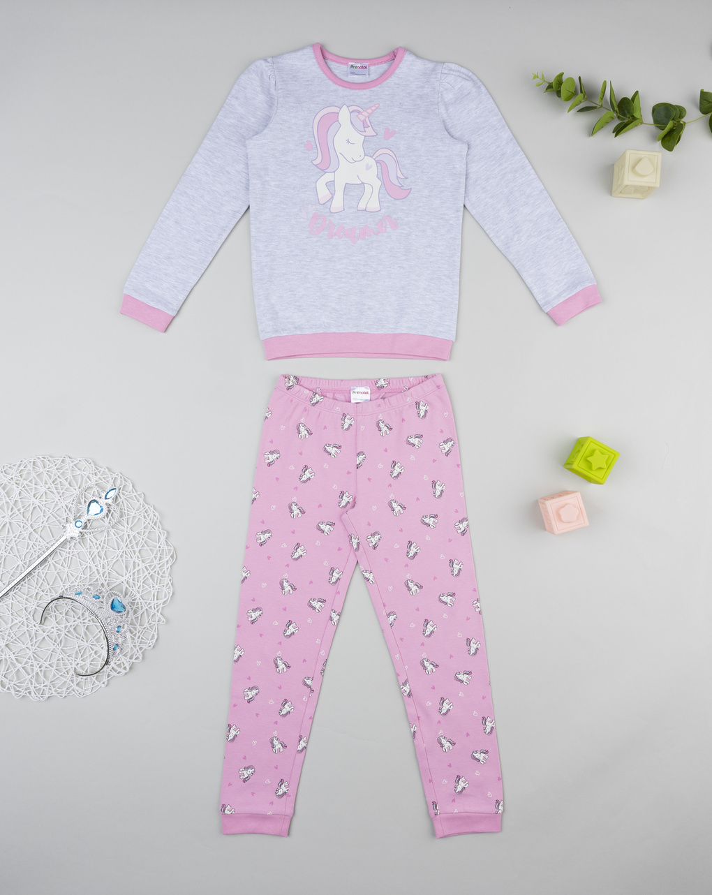 Pigiama bimba grigio/rosa unicorni