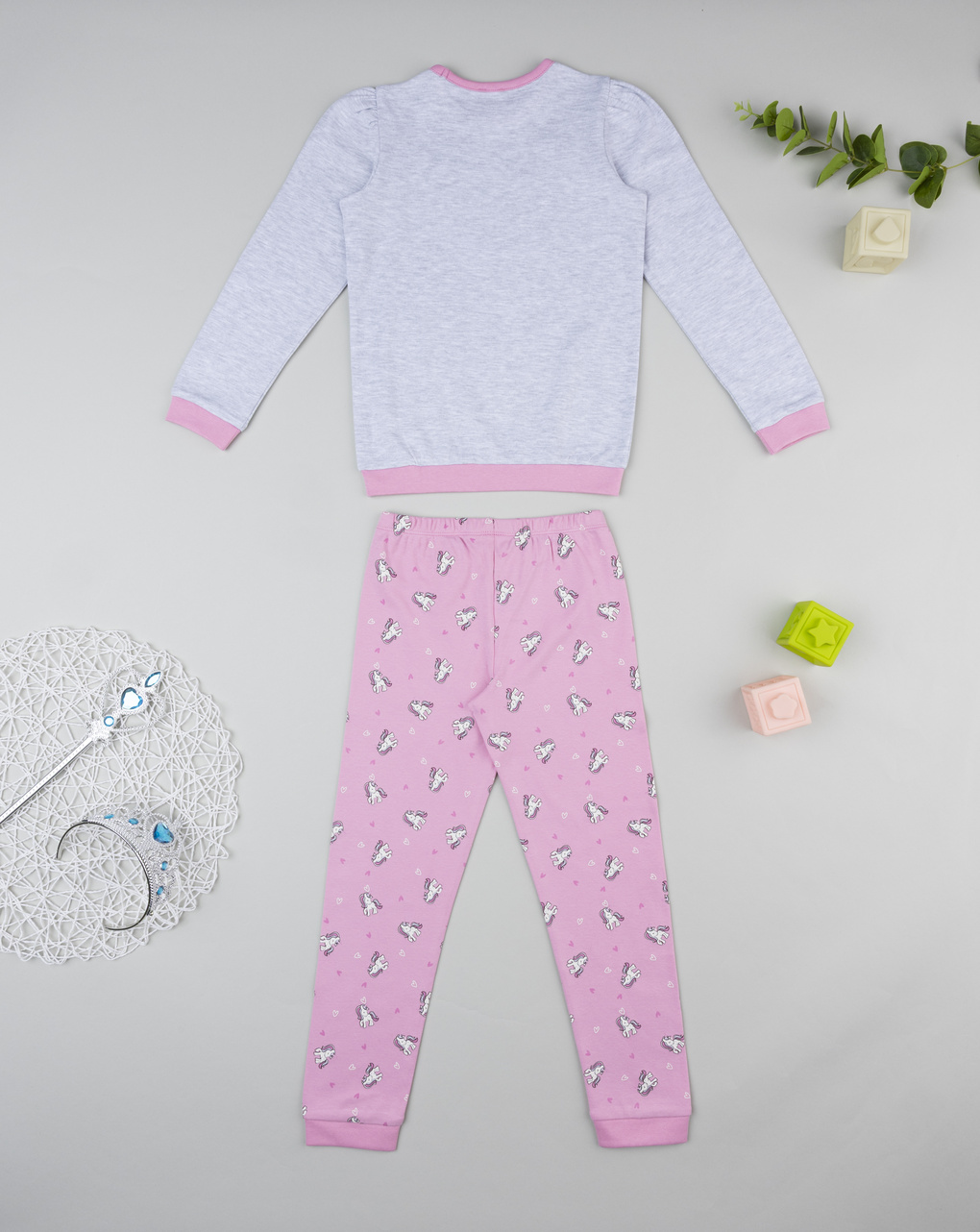 Pigiama bimba grigio/rosa unicorni