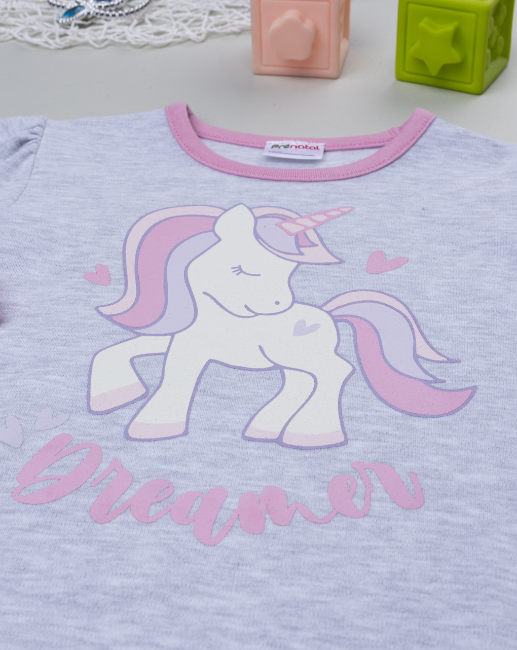 Pigiama bimba grigio/rosa unicorni