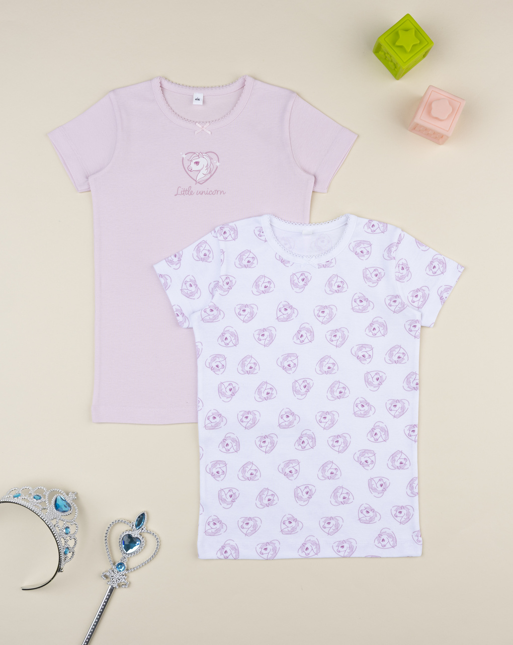 Pack 2 t-shirt intime bambina unicorni rosa/bianco