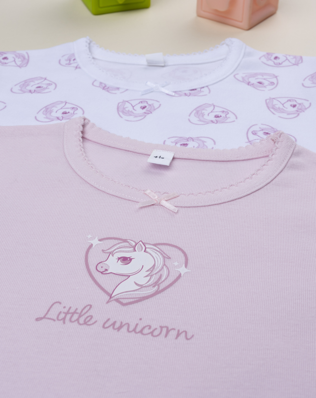 Pack 2 t-shirt intime bambina unicorni rosa/bianco