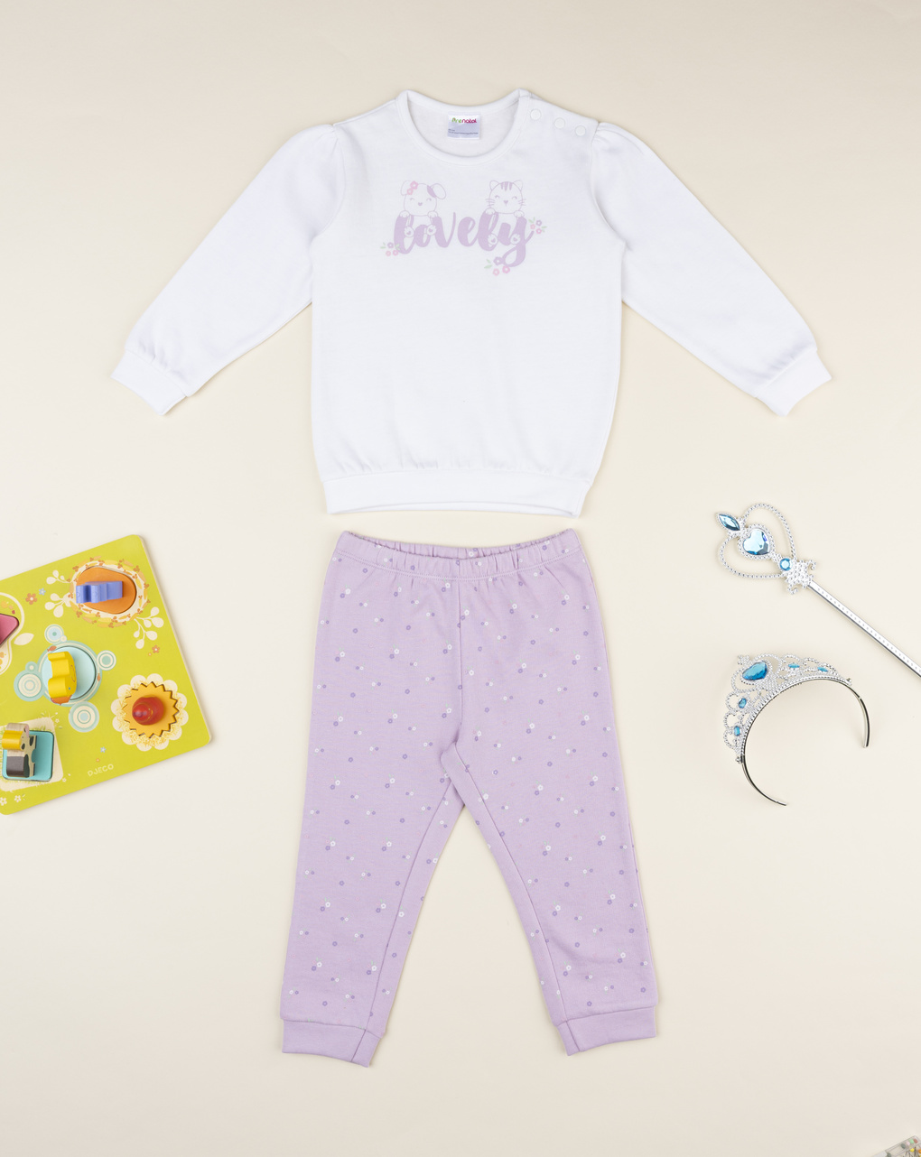 Pigiama  felpato bimba bianco/lilla