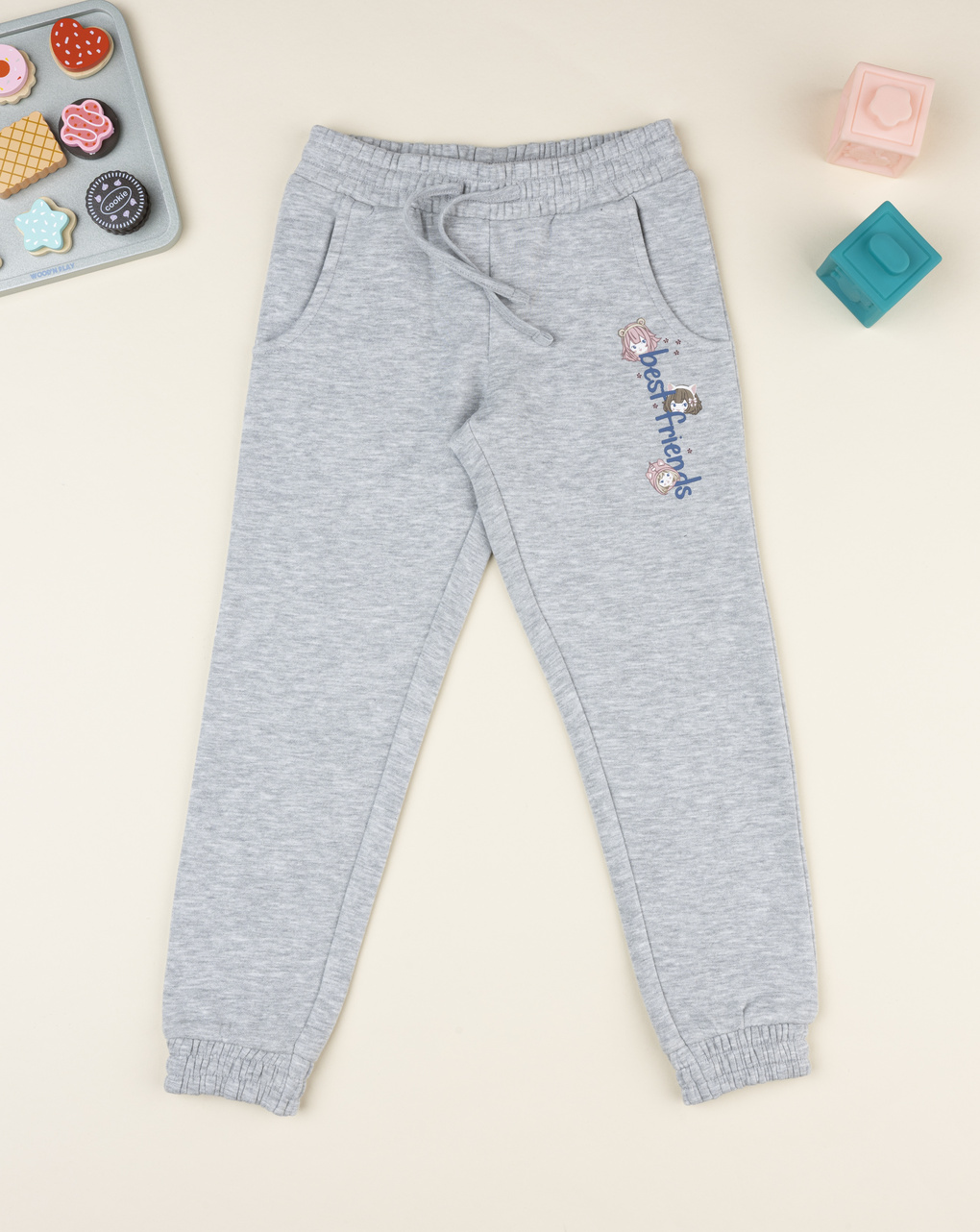 Pantalone felpato bambina grigio "best friends"