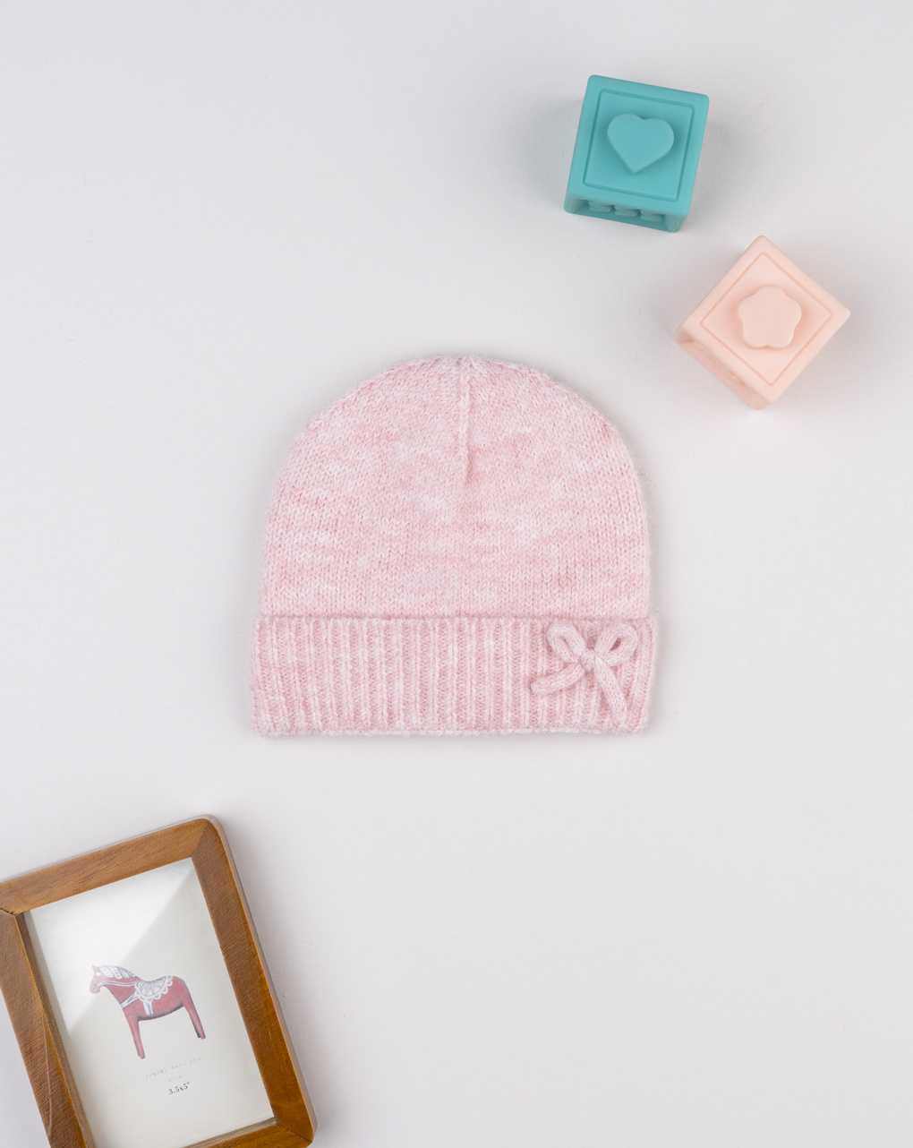 Cappello tricot bimba rosa con fiocchetto