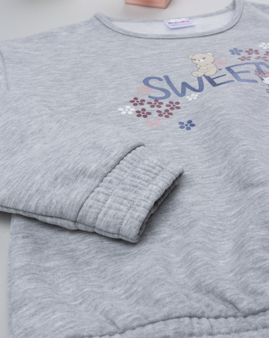 Felpa girocollo bimba grigia stampata