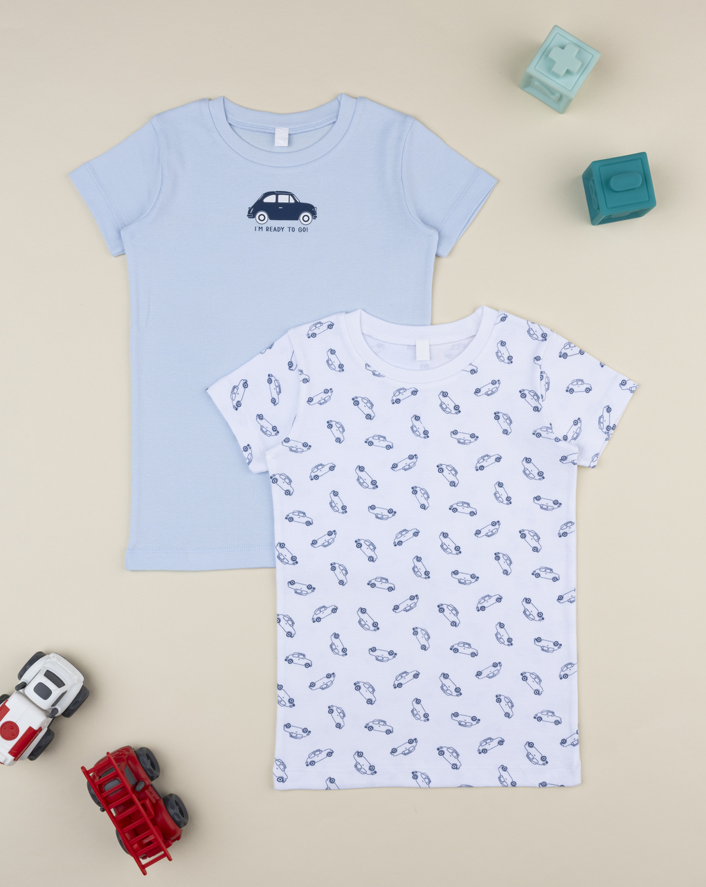 Pack 2 t-shirt intime bambino auto azzurro/bianco