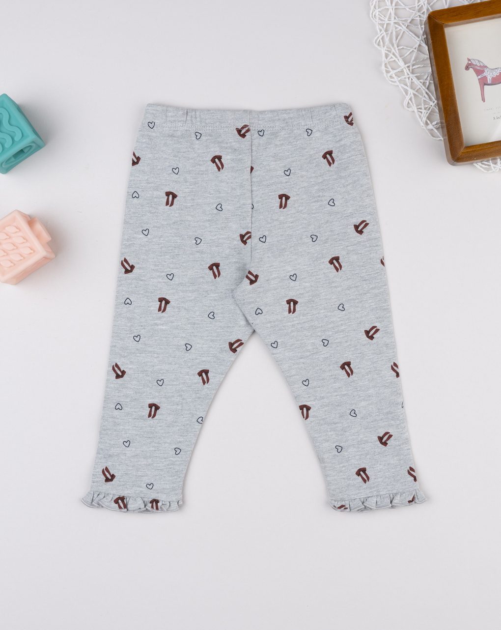 Legging bimba grigio fiocchi/cuori allover