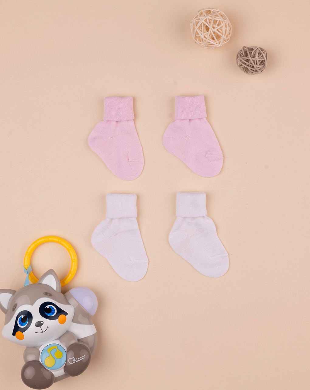 Pack 2 calze in lana neonata rosa/bianco