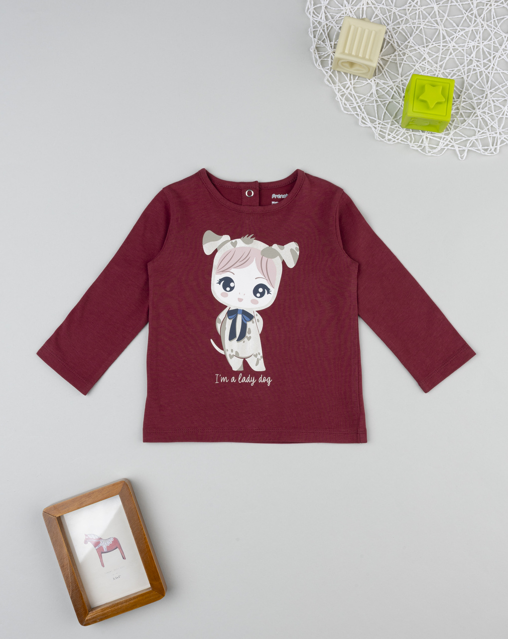 T-shirt bimba bordeaux stampa lady dog