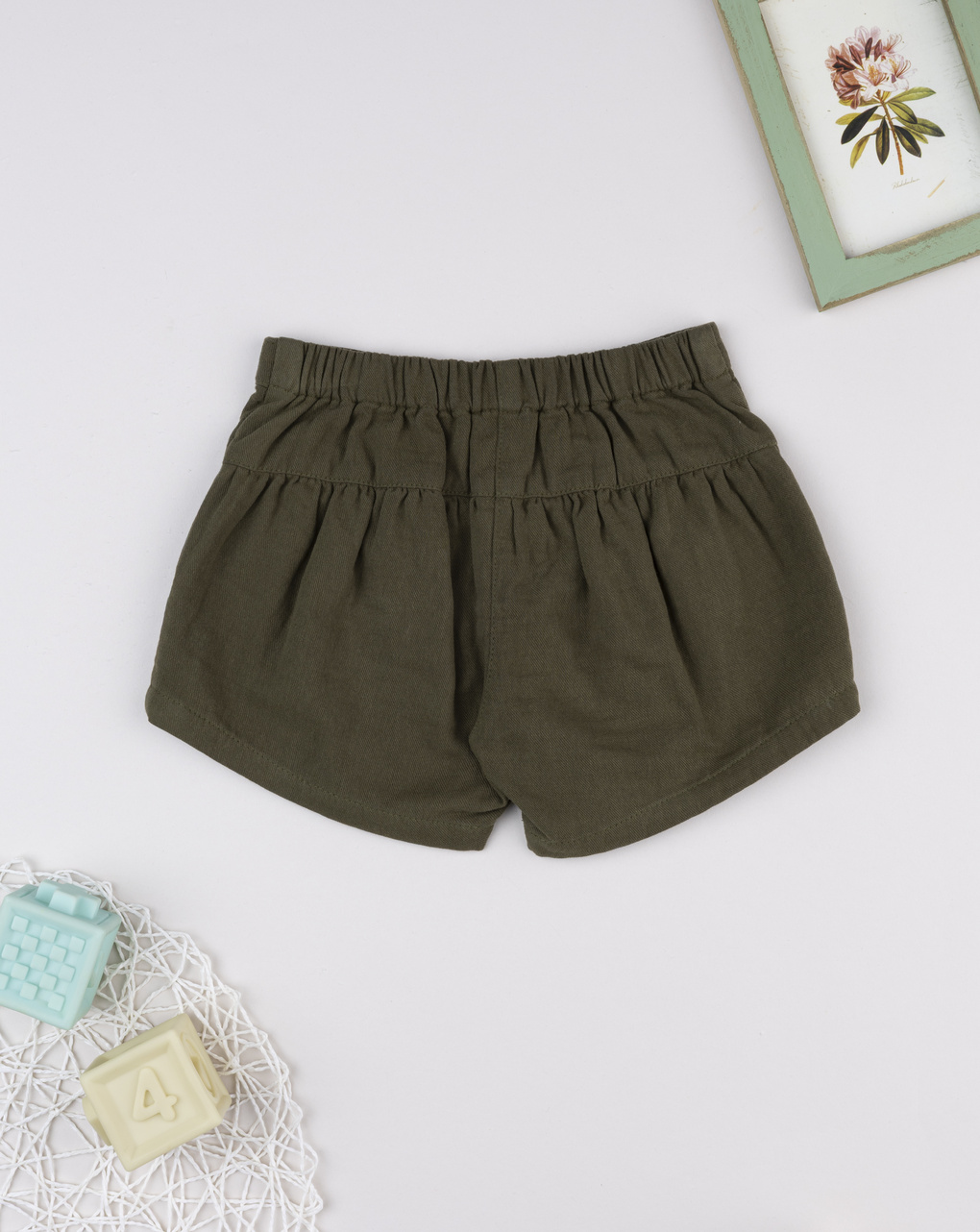 Shorts bimba verde ricamo floreale