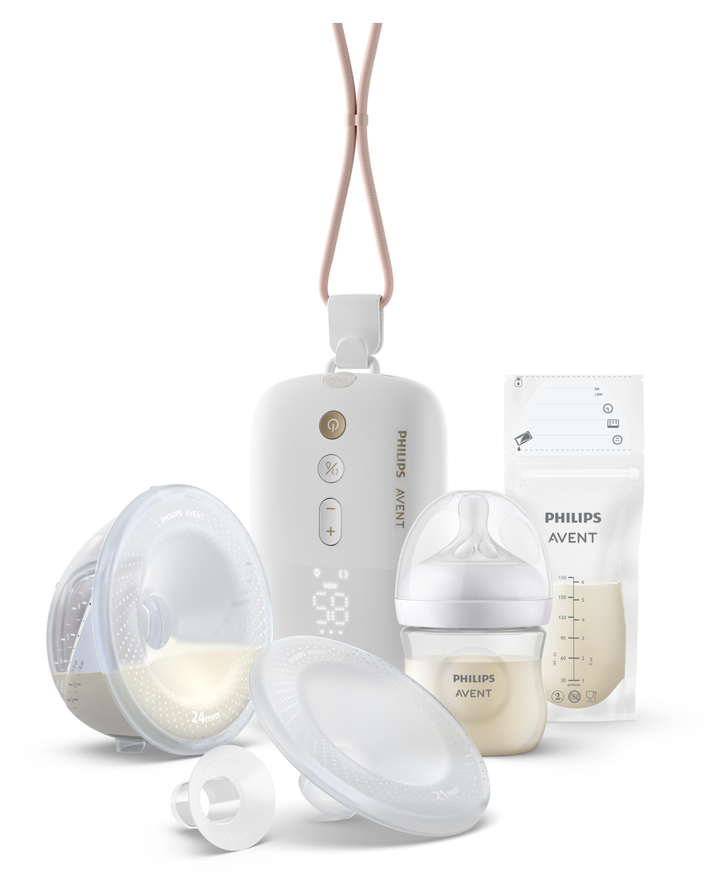 Set tiralatte elettrico indossabile singolo hands free  + biberon natural response 125ml + sacchetti conserva latte - philips avent