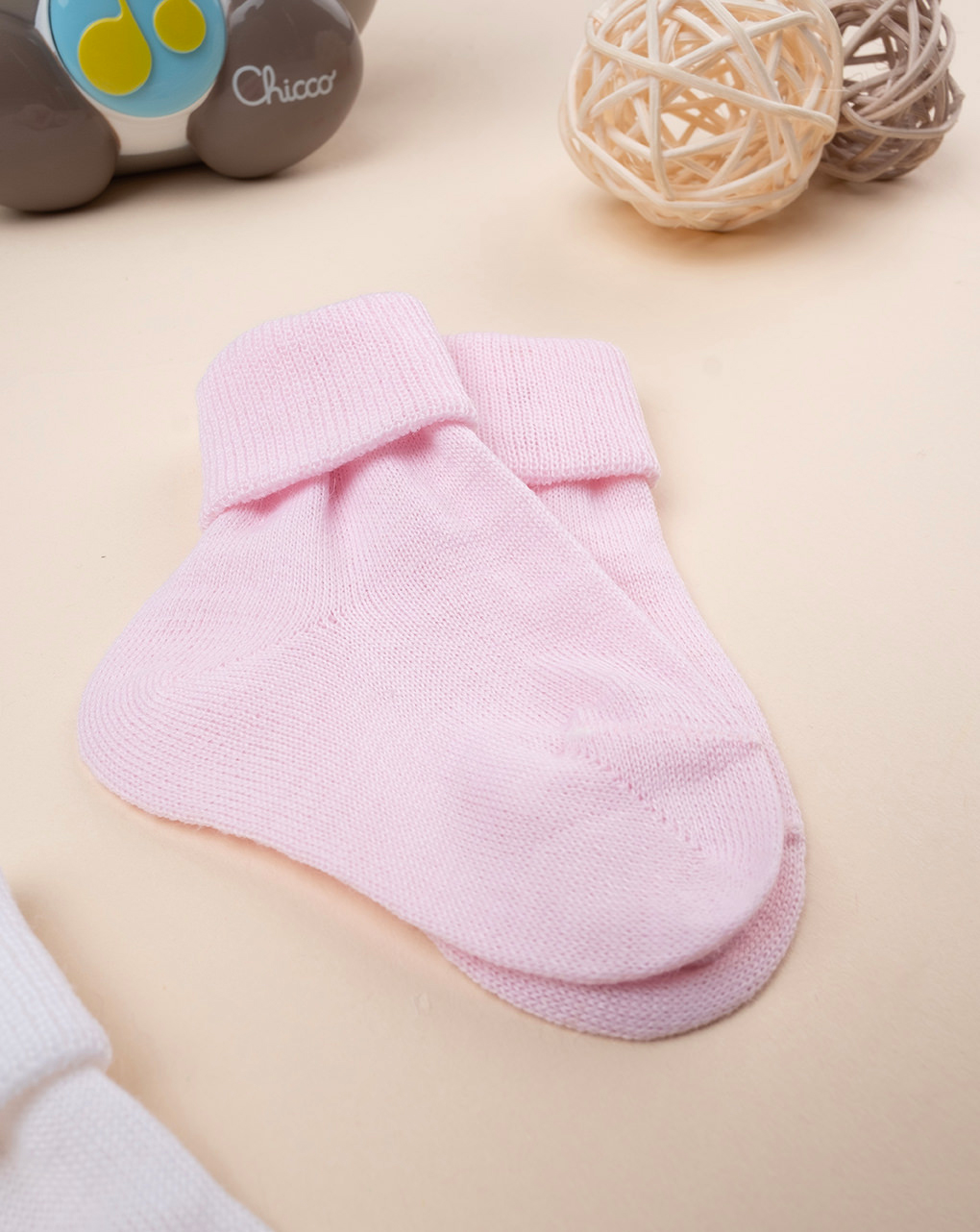 Pack 2 calze in lana neonata rosa/bianco