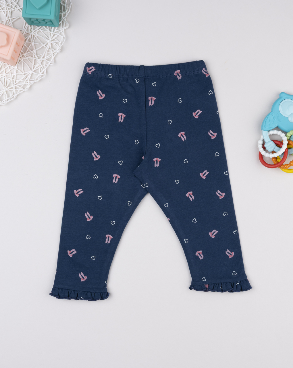 Legging bimba blu fiocchi/cuori allover