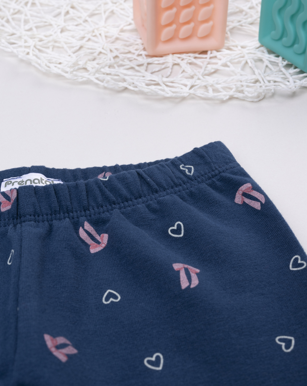 Legging bimba blu fiocchi/cuori allover