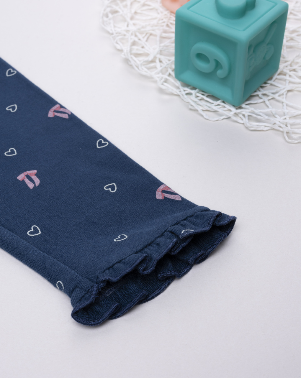 Legging bimba blu fiocchi/cuori allover