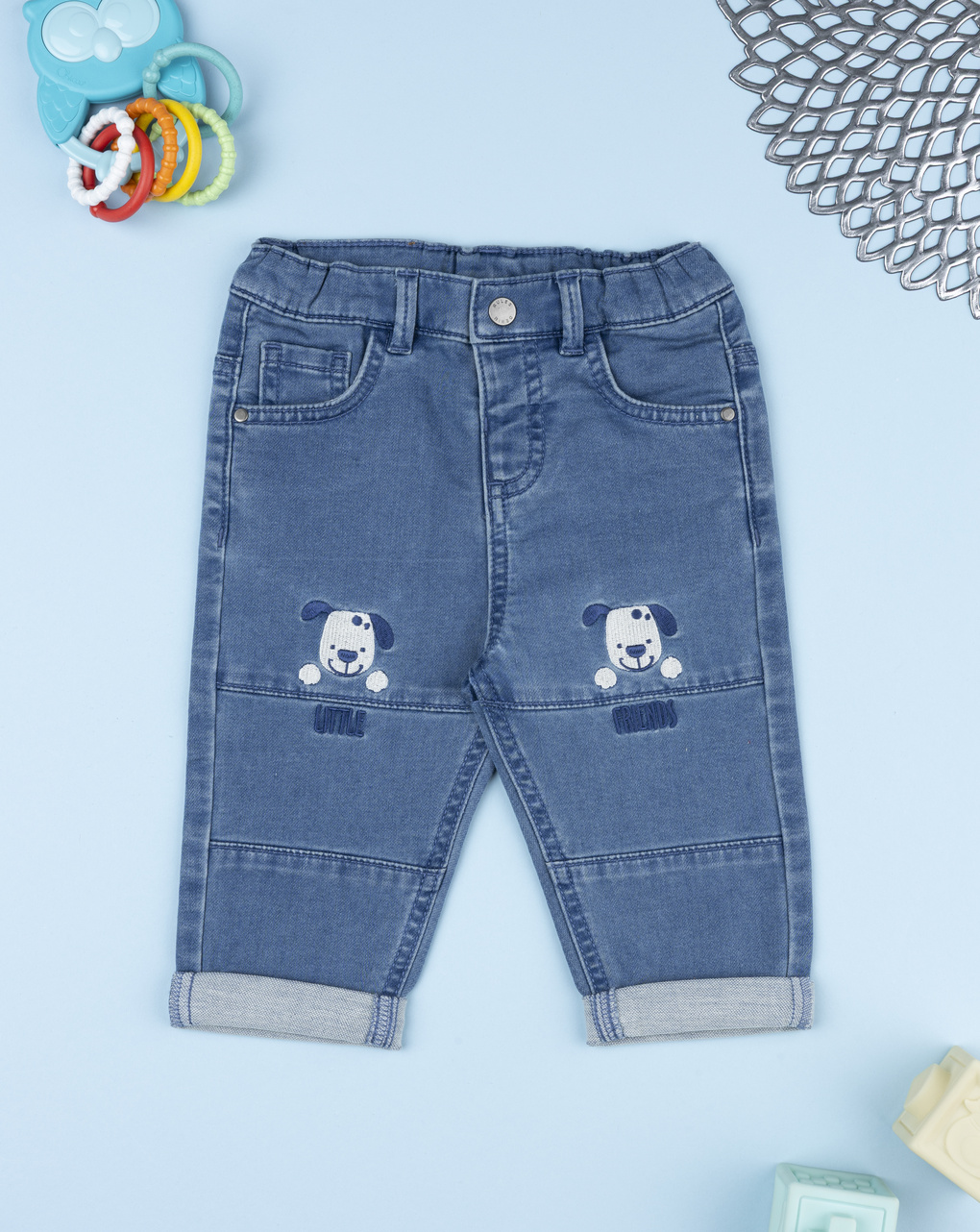 Pantalone denim bimbo ricamo dog