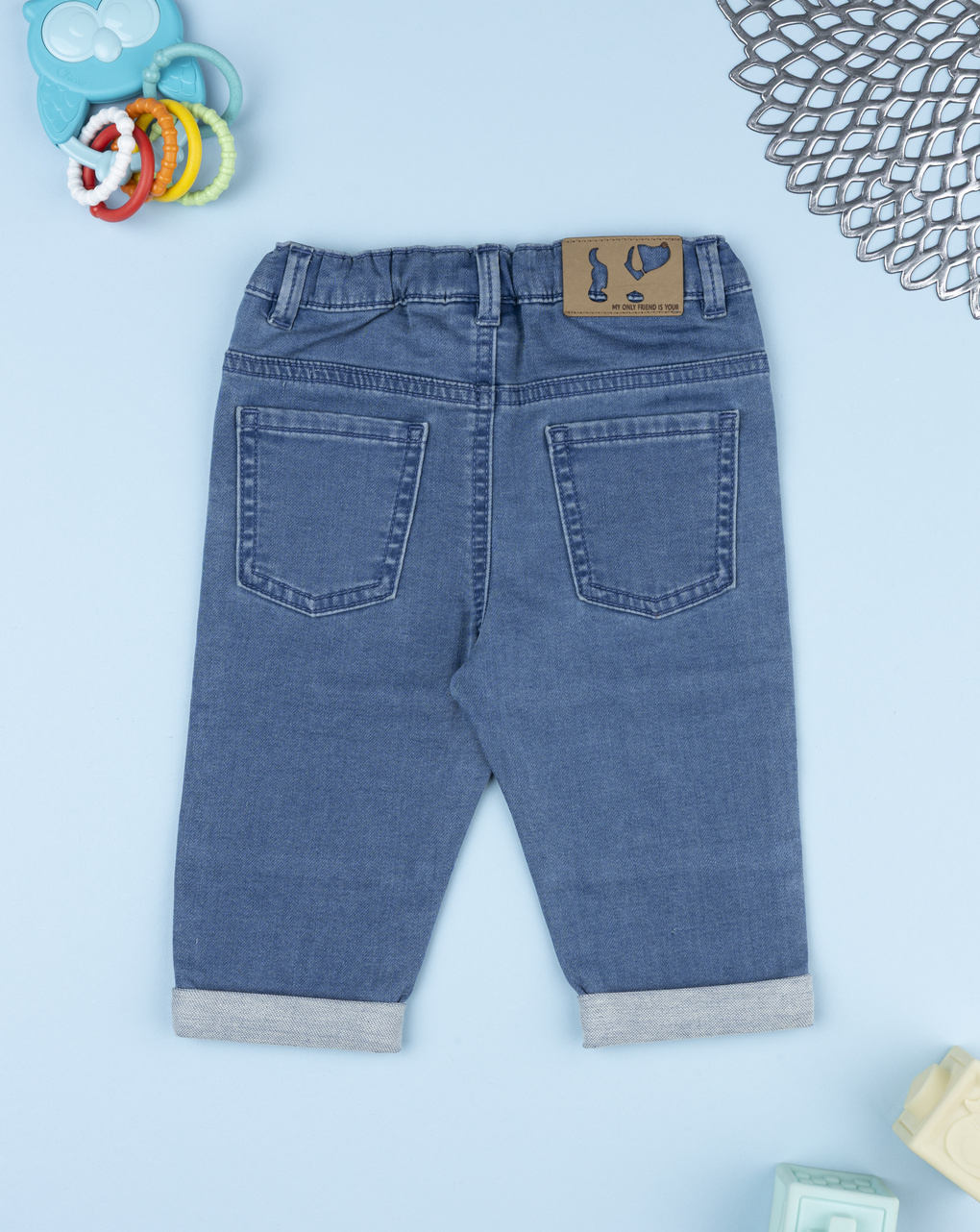 Pantalone denim bimbo ricamo dog