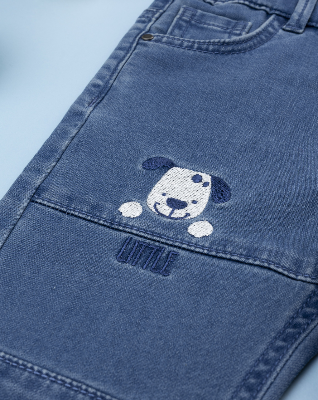 Pantalone denim bimbo ricamo dog