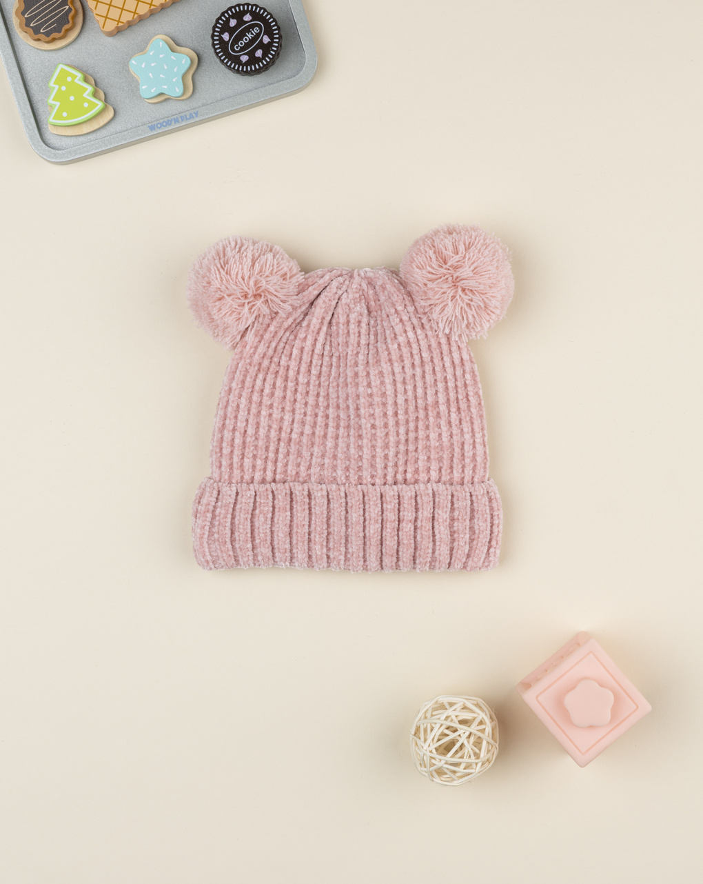 Cappello bimba rosa pon pon
