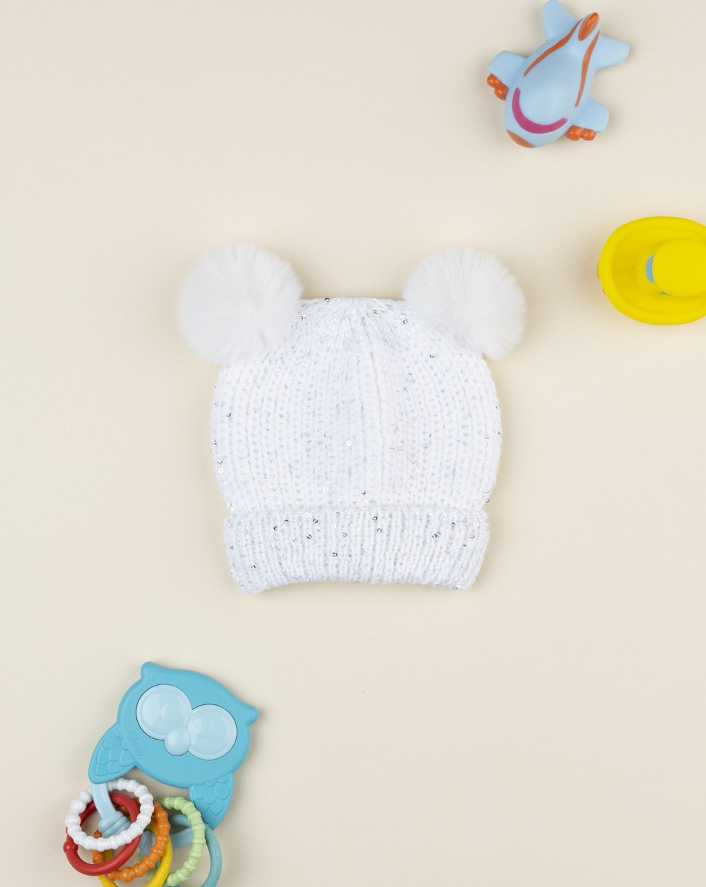 Cappello bimba bianco pon pon