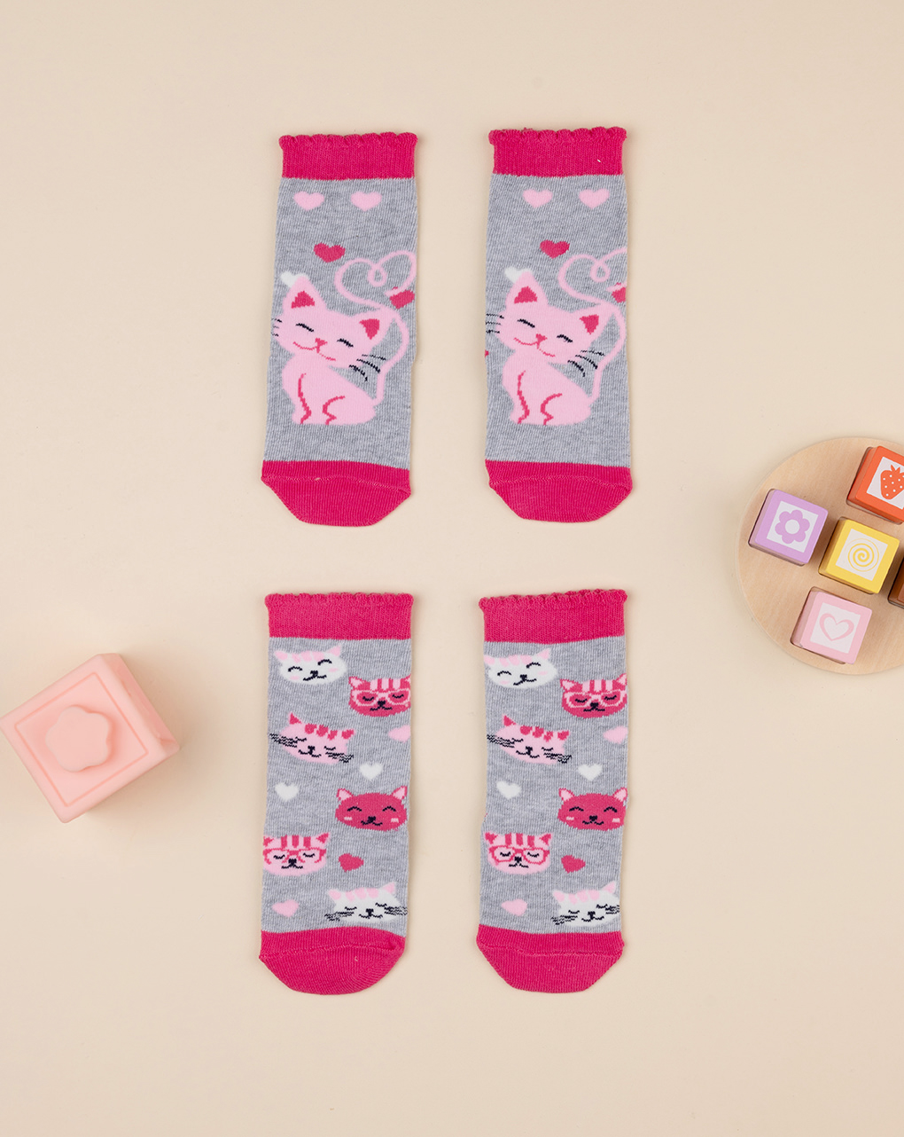 Calzine bimba rosa/grigio