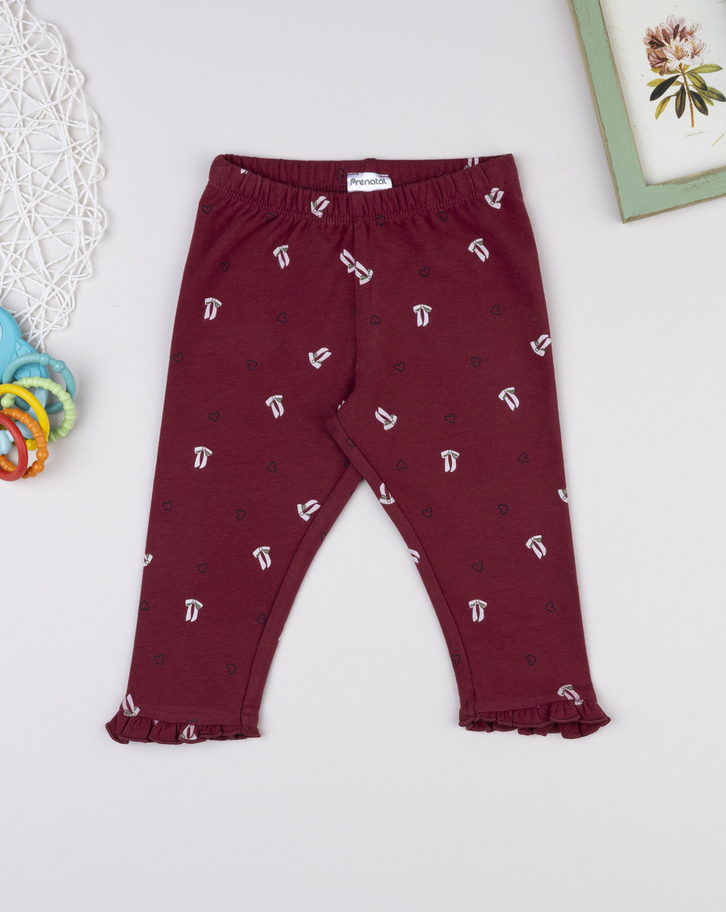 Legging bimba bordeaux fiocchi/cuori allover