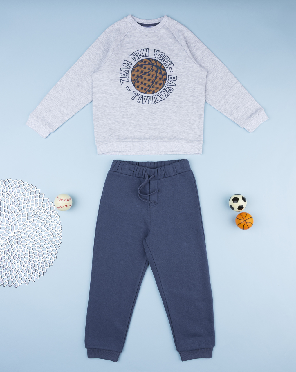 Completo jogging felpato bimbo grigio/blu