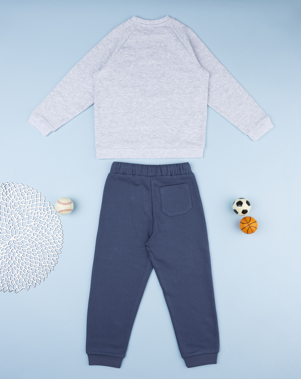 Completo jogging felpato bimbo grigio/blu