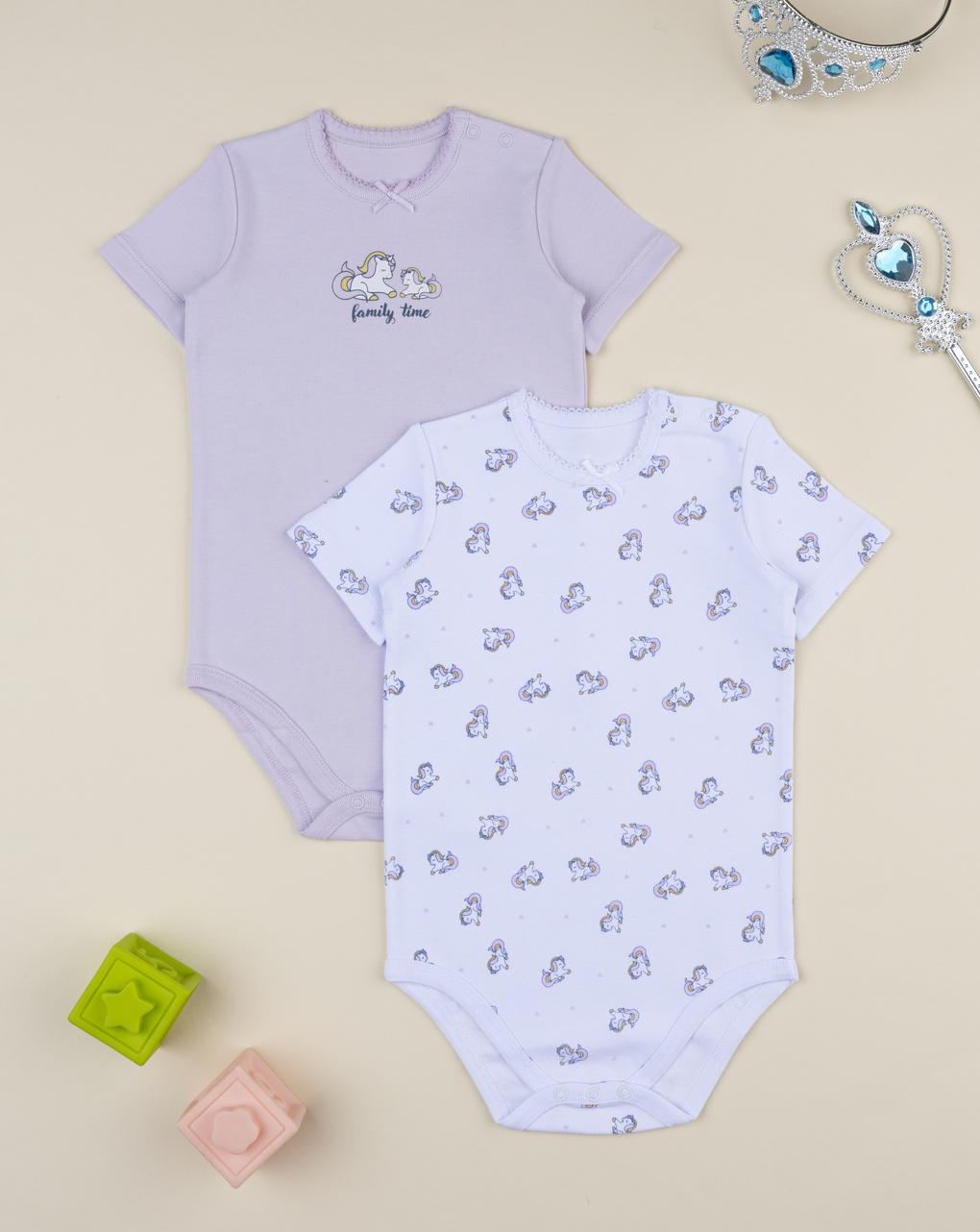 Pack 2 body bimba unicorni viola/bianco