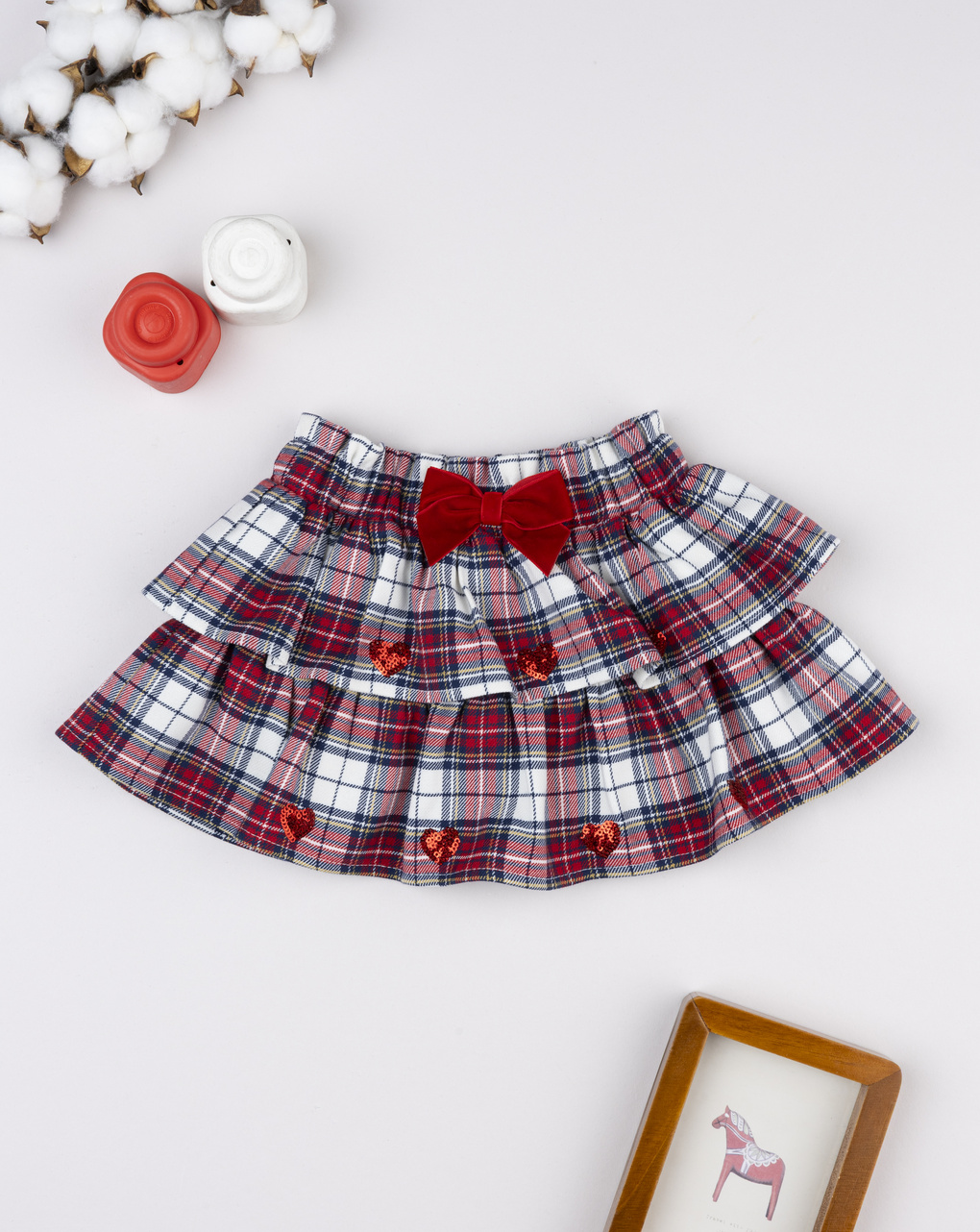 Gonna tartan bimba con applicazioni