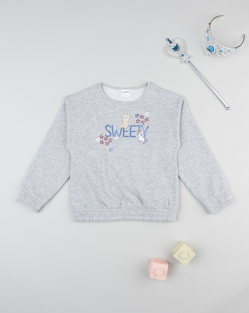 Felpa girocollo bimba grigia stampata