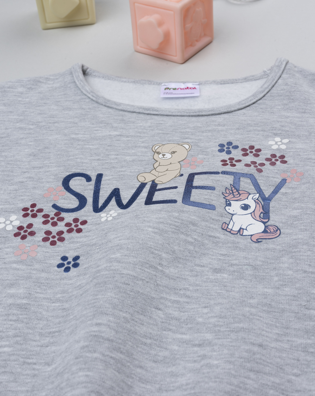 Felpa girocollo bimba grigia stampata