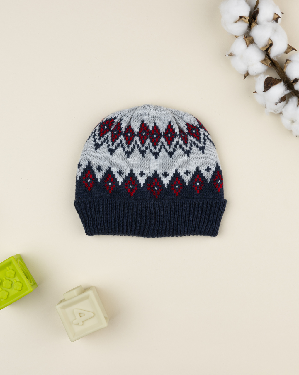 Cappello bimbo blu/grigio greche