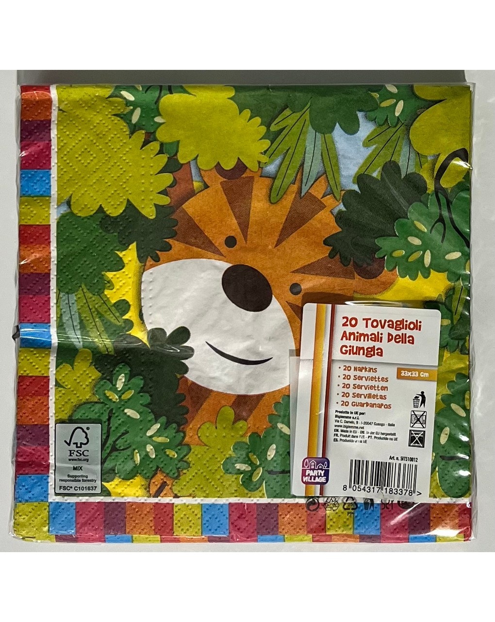 Tovagliolo carta 33x33 cm - 20 pezzi - animali della giungla